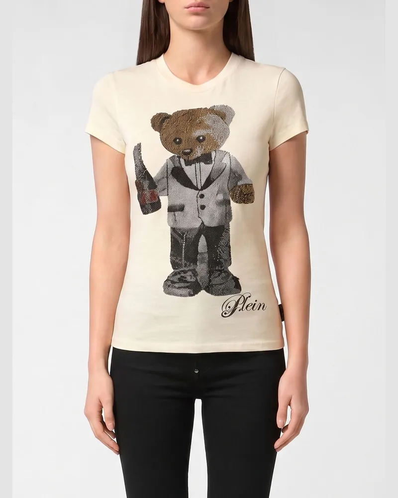 Philipp Plein Slim-Fit T-Shirt aus Baumwolle mit Teddy-Print und Strass von Weiß