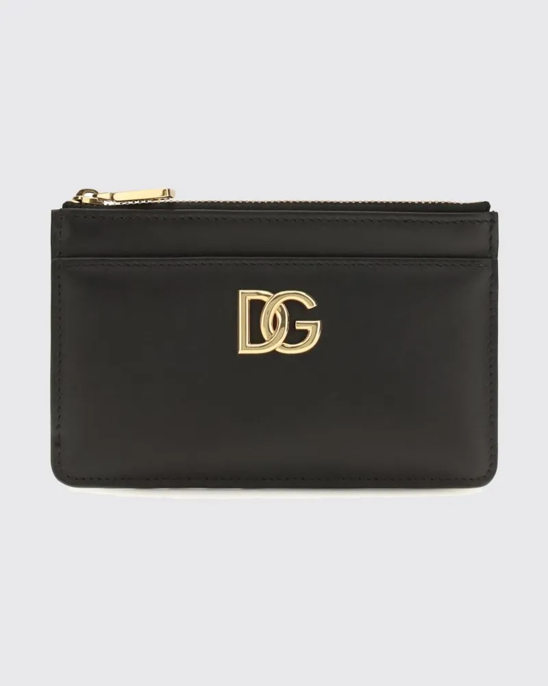 Dolce & Gabbana DOLCE  GABBANA Dolce & Gabbana Kartenetui aus Glattleder mit DG-Logo und Reißverschlusstasche Schwarz