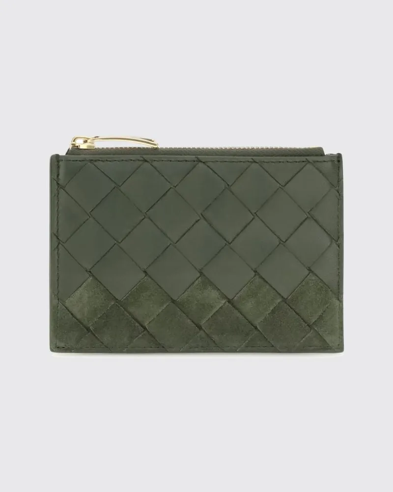 Bottega Veneta Kartenetui von aus Intrecciato-Lammleder mit Reißverschlussfach Grün