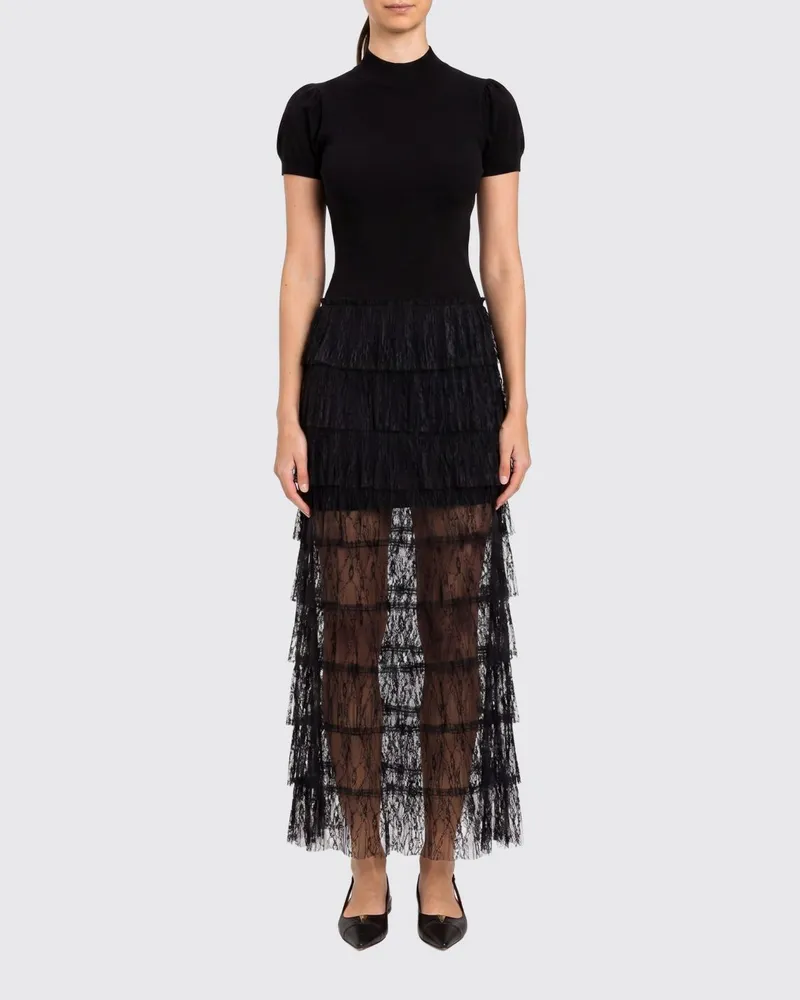 Twin-Set Fransen-Jersey-Midikleid Schwarz
