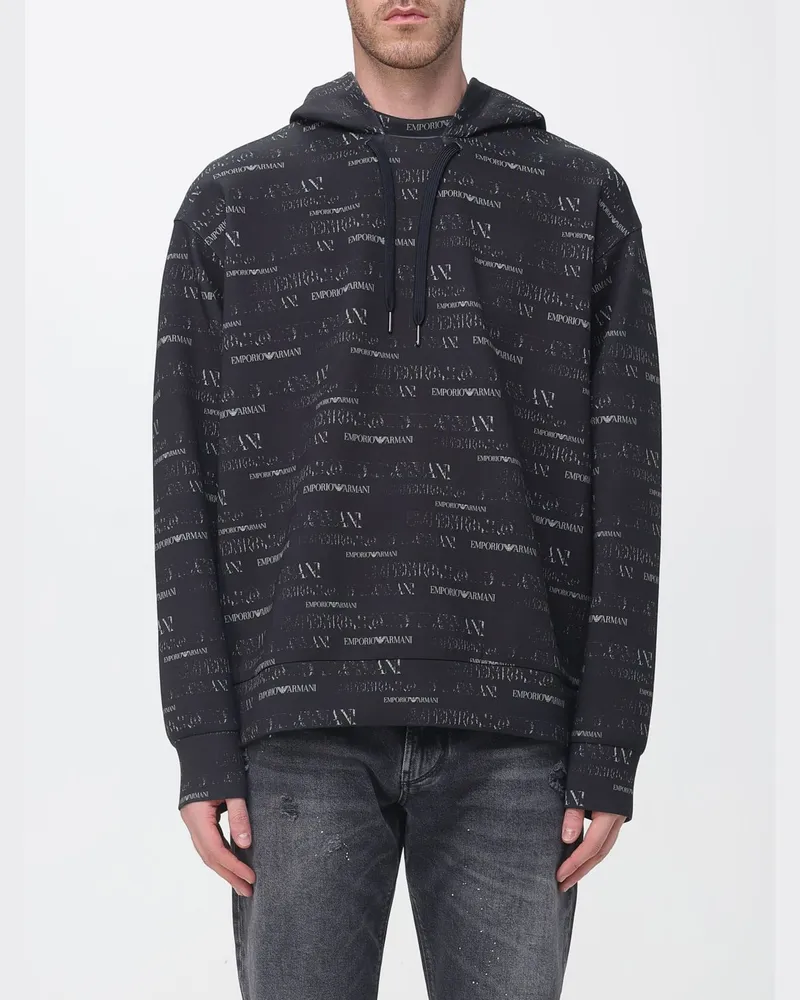 Emporio Armani Hoodie aus Baumwollmix mit Monogramm-Logo Navy