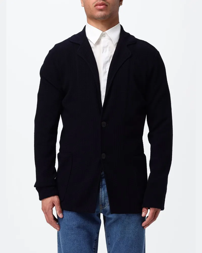 Giorgio Armani Einreihiger Blazer aus Schurwolle mit aufgesetzten Taschen Blau