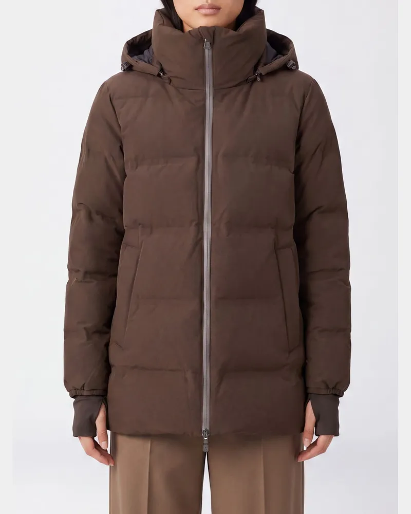 Herno Kurze A-Shape Daunenjacke aus gestepptem Nylon mit abnehmbarer Kapuze Braun