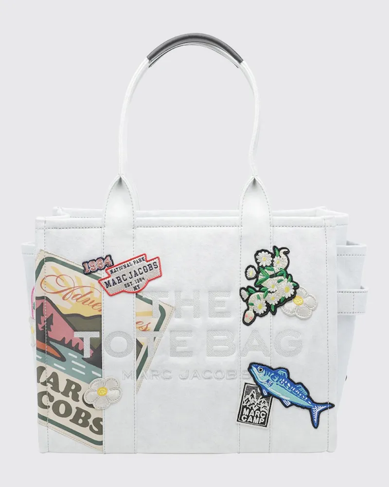 Marc Jacobs The Large Tote-Tasche aus Baumwolle mit Ton-in-Ton gesticktem Logo Grau