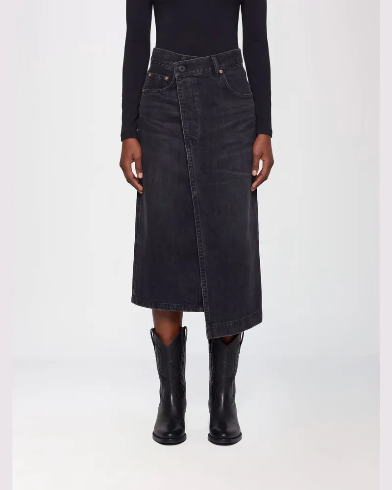 Sacai Asymmetrischer Midirock mit hoher Taille aus Baumwolldenim Schwarz