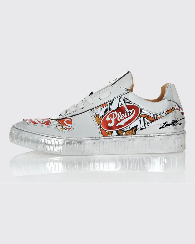 Philipp Plein Sneakers aus laminiertem Lackleder mit Grafikprint Silber