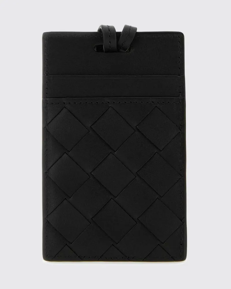 Bottega Veneta Intrecciato Kalbsleder-Kartenetui zum Umhängen Schwarz