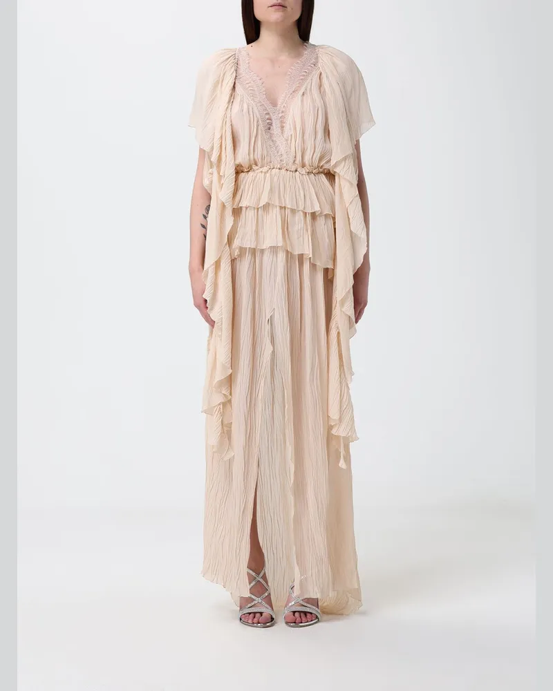 Blumarine Plissiertes Georgette-Maxikleid Beige