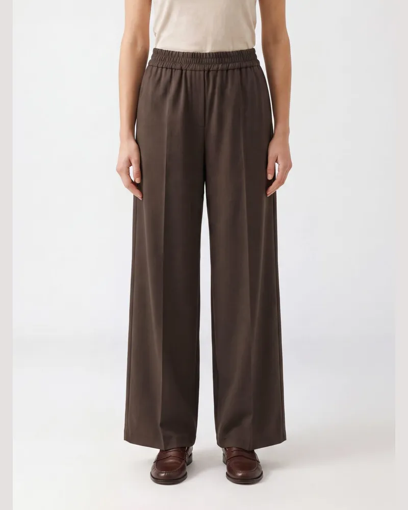Brunello Cucinelli Weit geschnittene Hose aus Wollmischung mit elastischem Bund von Braun