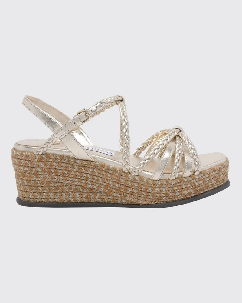 Jimmy Choo Nyra Keilsandalen aus laminiertem geflochtenem Leder Gold