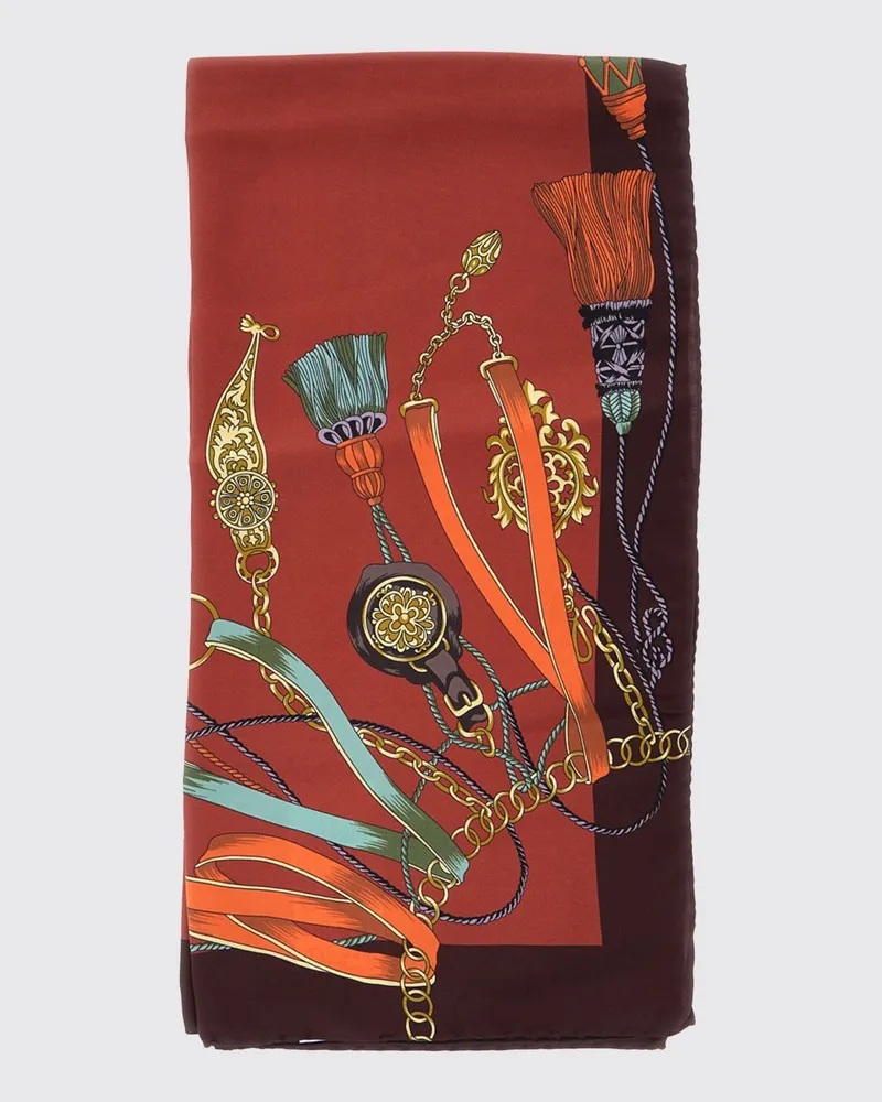 Etro Quadratischer Schal aus reiner Seide mit ethnisch inspiriertem Grafikdruck Orange