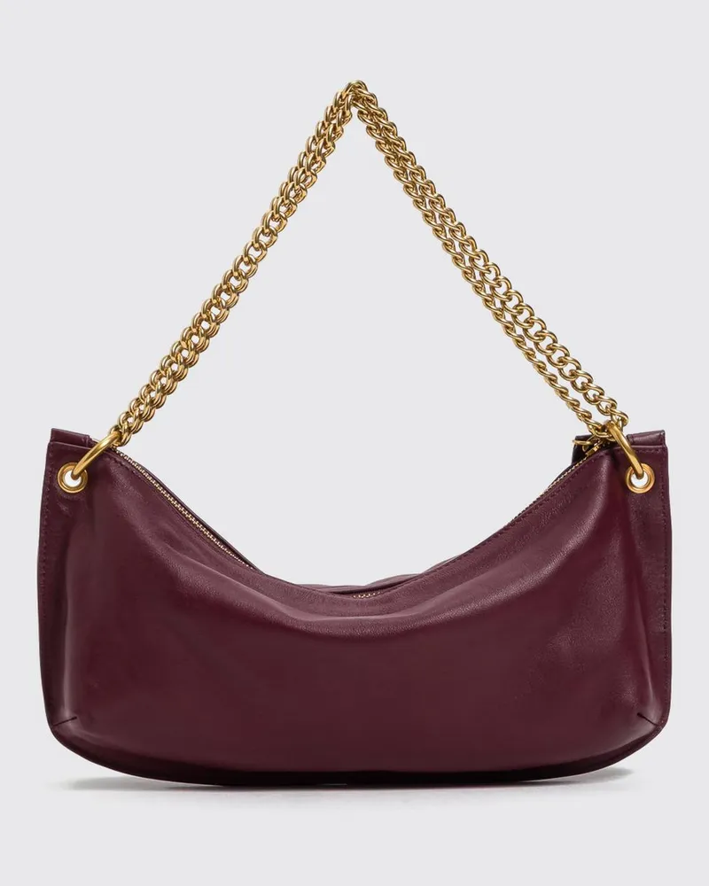 Twin-Set Schultertasche aus Glattleder mit Henkel aus Metallic-Gewebe Burgunderrot