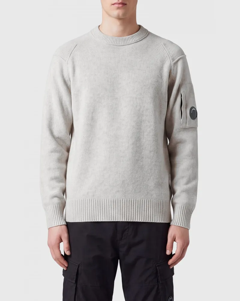 C.P. Company Rundhalspullover aus recycelter Wollmischung mit appliziertem Logo Weiß