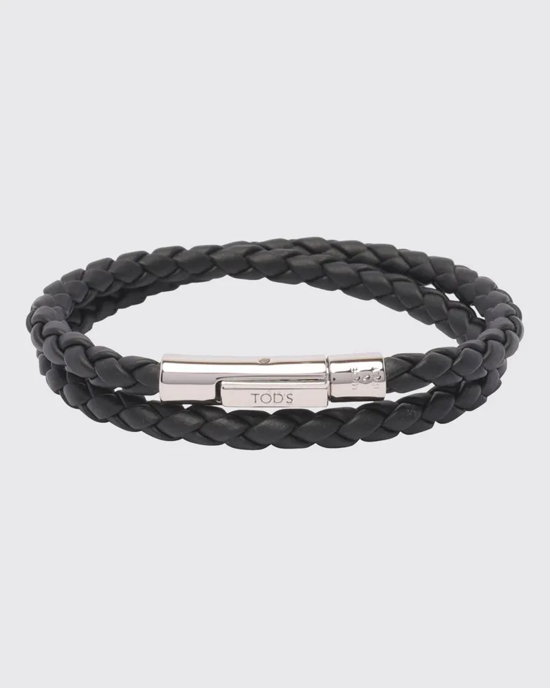 TOD'S MyColors Armband aus geflochtenem Kalbsleder mit graviertem Logo Schwarz