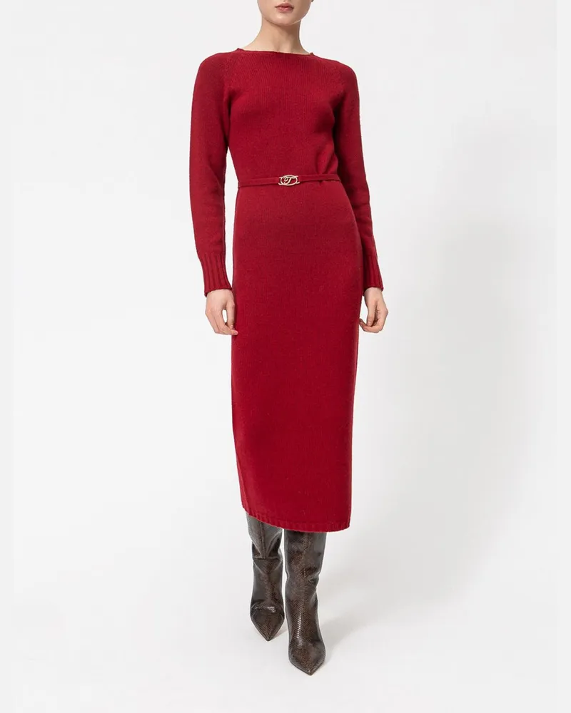Twin-Set Midi-Strickkleid aus Wollmischung mit abnehmbarem Rollkragen Rot
