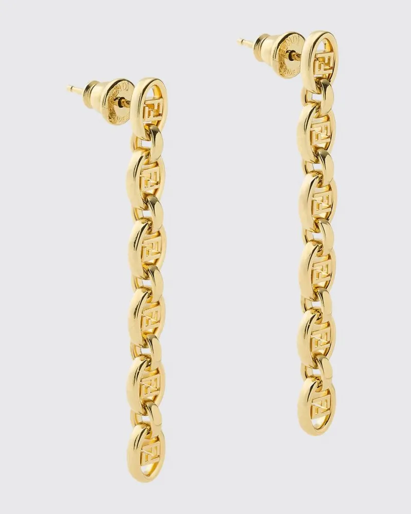 Fendi Goldfarbene Metall-Hängeohrringe mit FF-Monogramm und Steckverschluss Gold