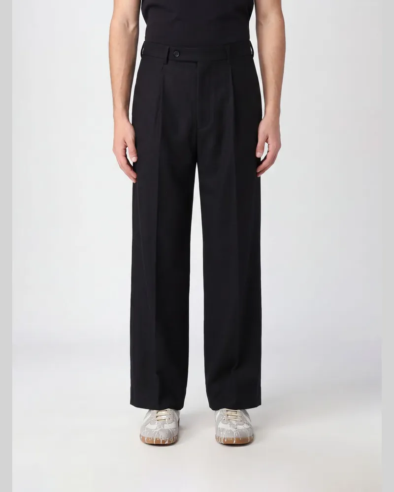Maison Margiela Hose mit weitem Bein aus Wollmischung mit versetztem Verschluss Schwarz