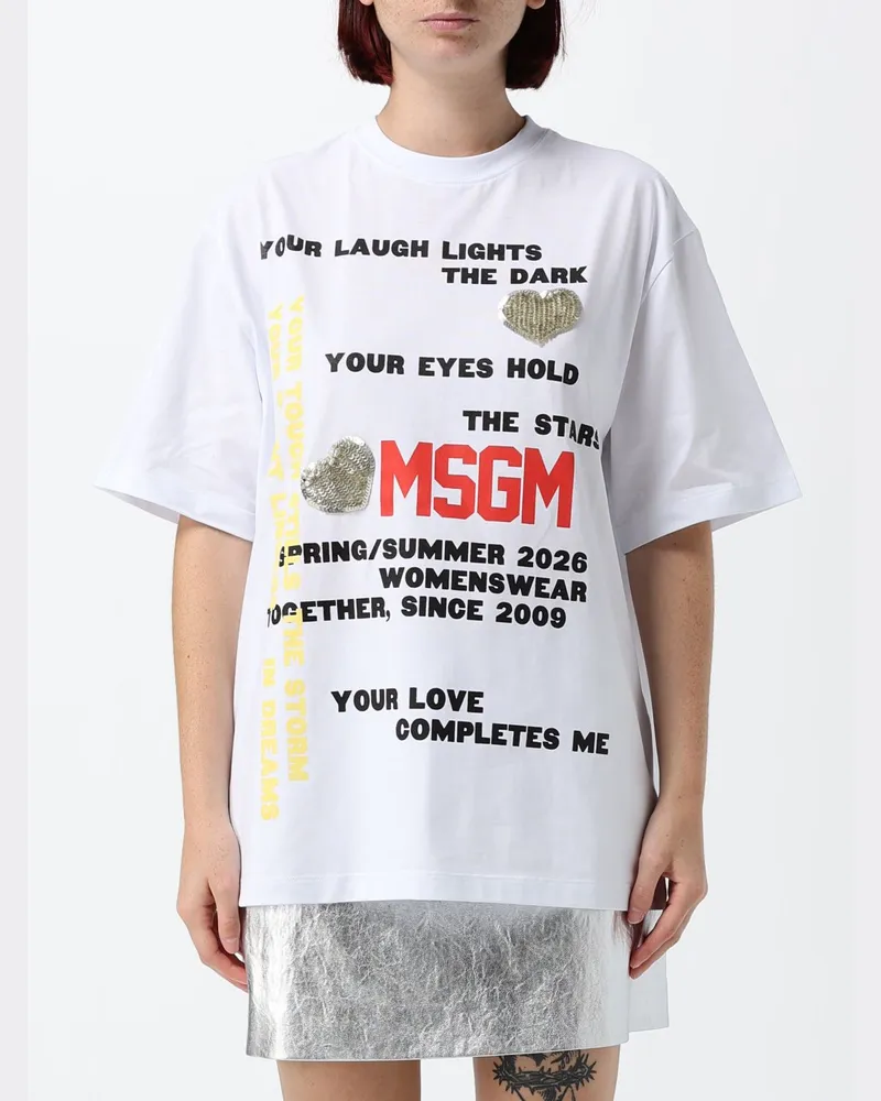 MSGM Oversize-T-Shirt aus Baumwolle mit Logo- und Slogan-Print Weiß