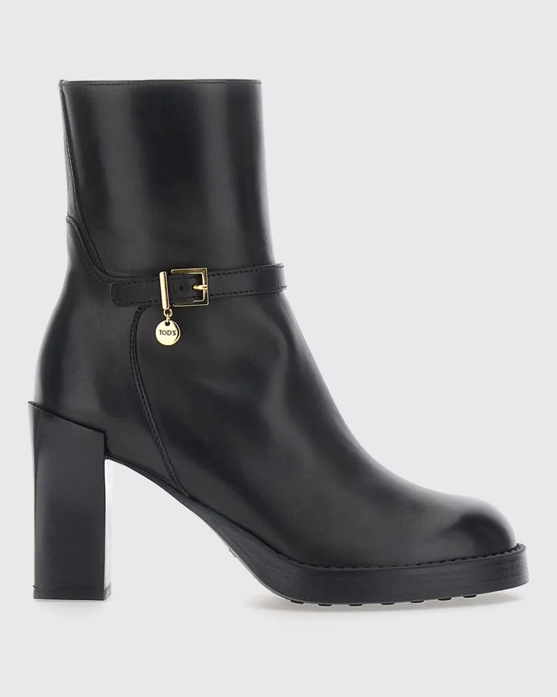 TOD'S Stiefeletten aus glattem Kalbsleder mit hohem Blockabsatz Schwarz