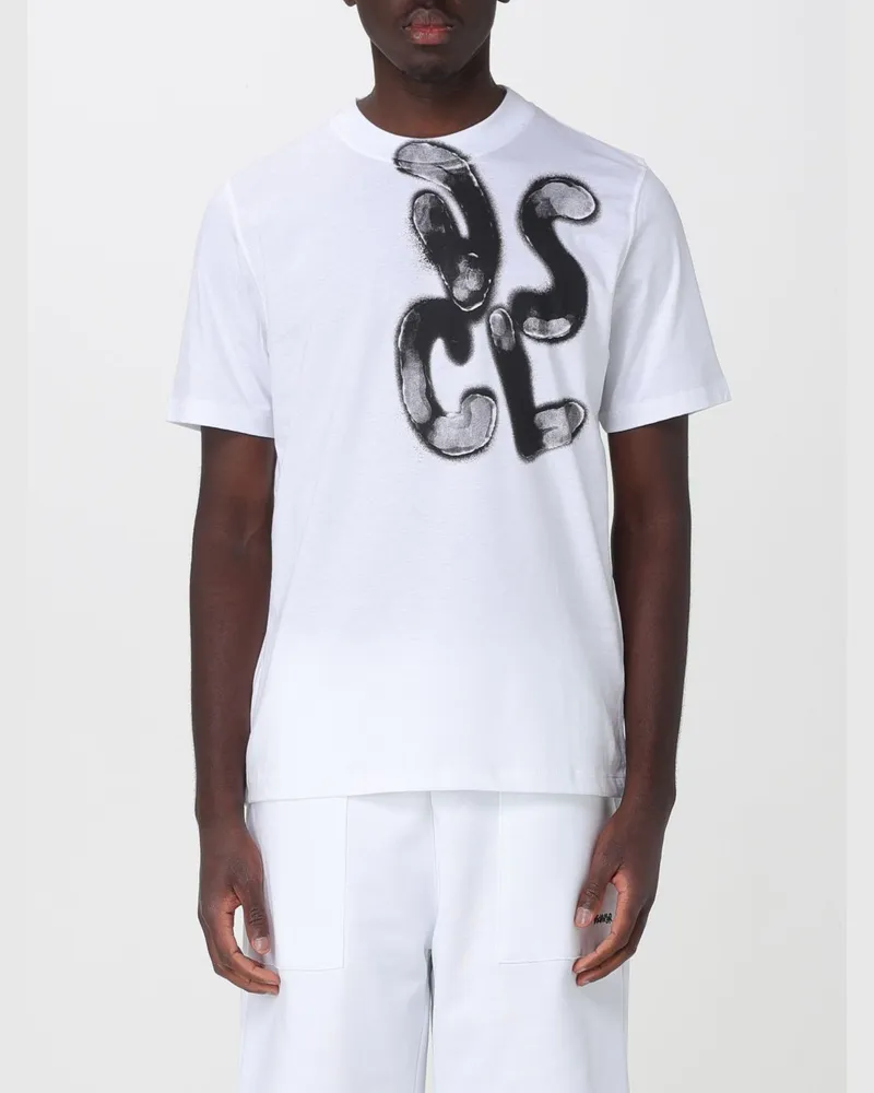 DISCLAIMER Slim Fit Baumwoll-T-Shirt mit Graffiti-Logo-Print Weiß