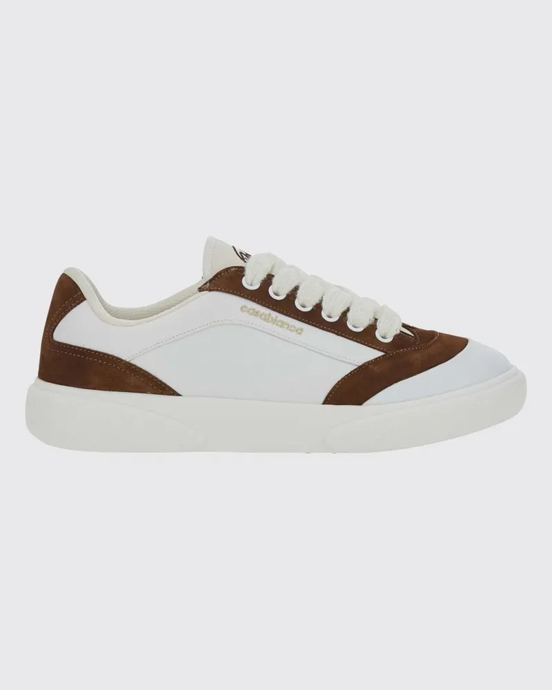 Casablanca Paris Zweifarbige Sneaker aus Leder und Stoff mit runder Kappe Braun