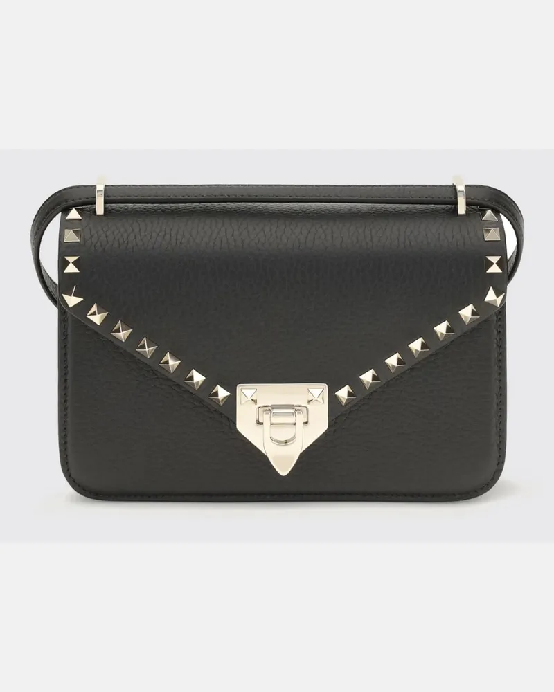 Valentino Garavani Rockstud Mini-Umhängetasche aus genarbtem Kalbsleder Schwarz
