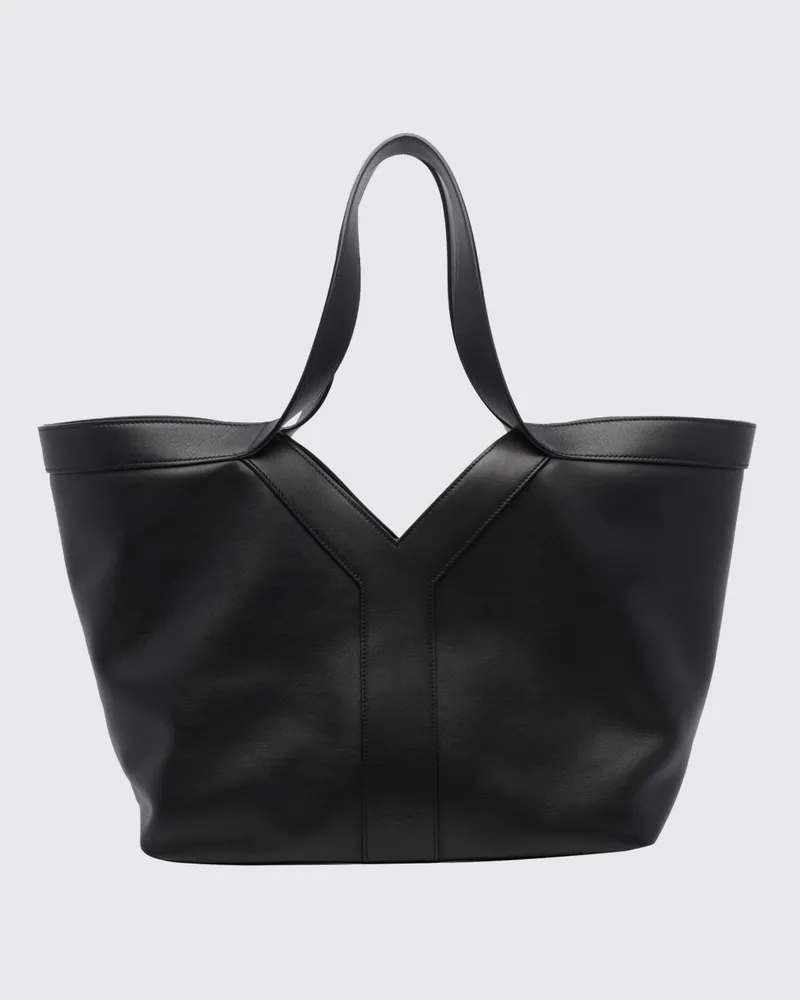 Saint Laurent Kleine Y Tote-Tasche aus Glattleder mit Ton-in-Ton-Logo Schwarz