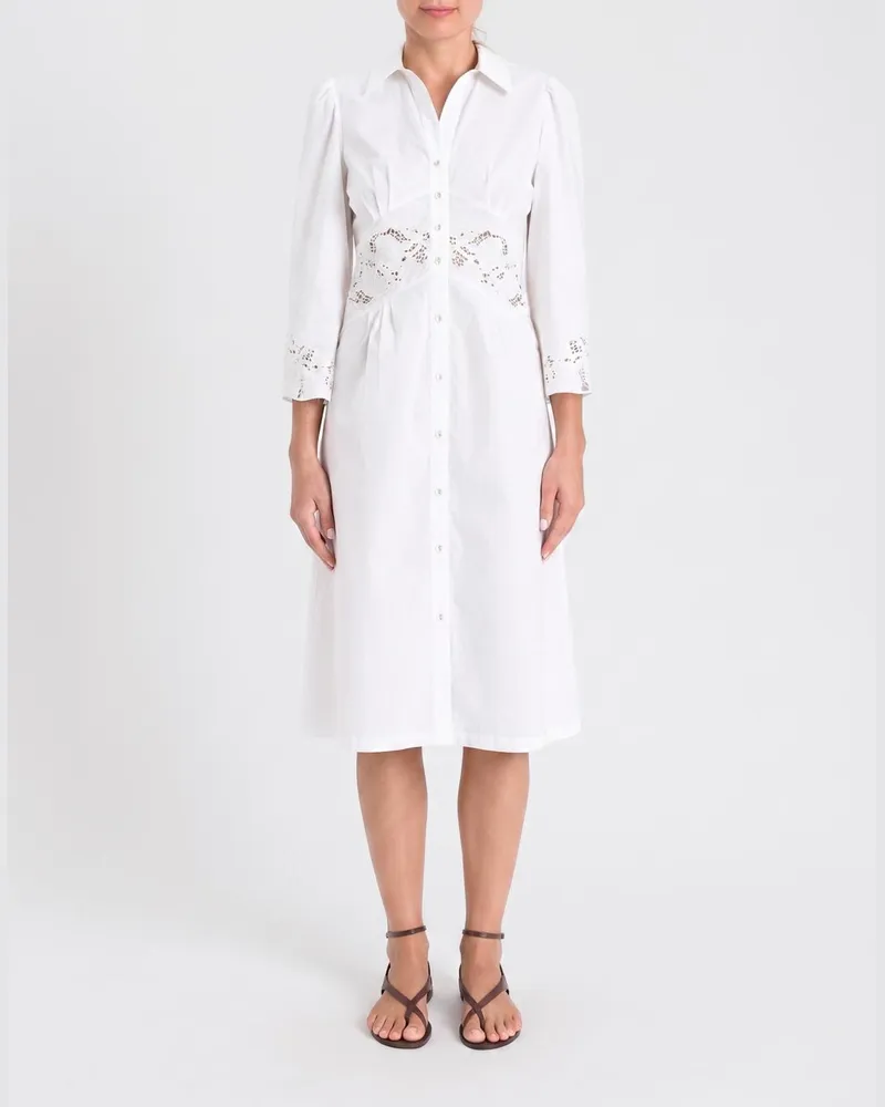 Twin-Set Hemdblusenkleid aus Baumwolle mit Makramee-Einsätzen Weiß