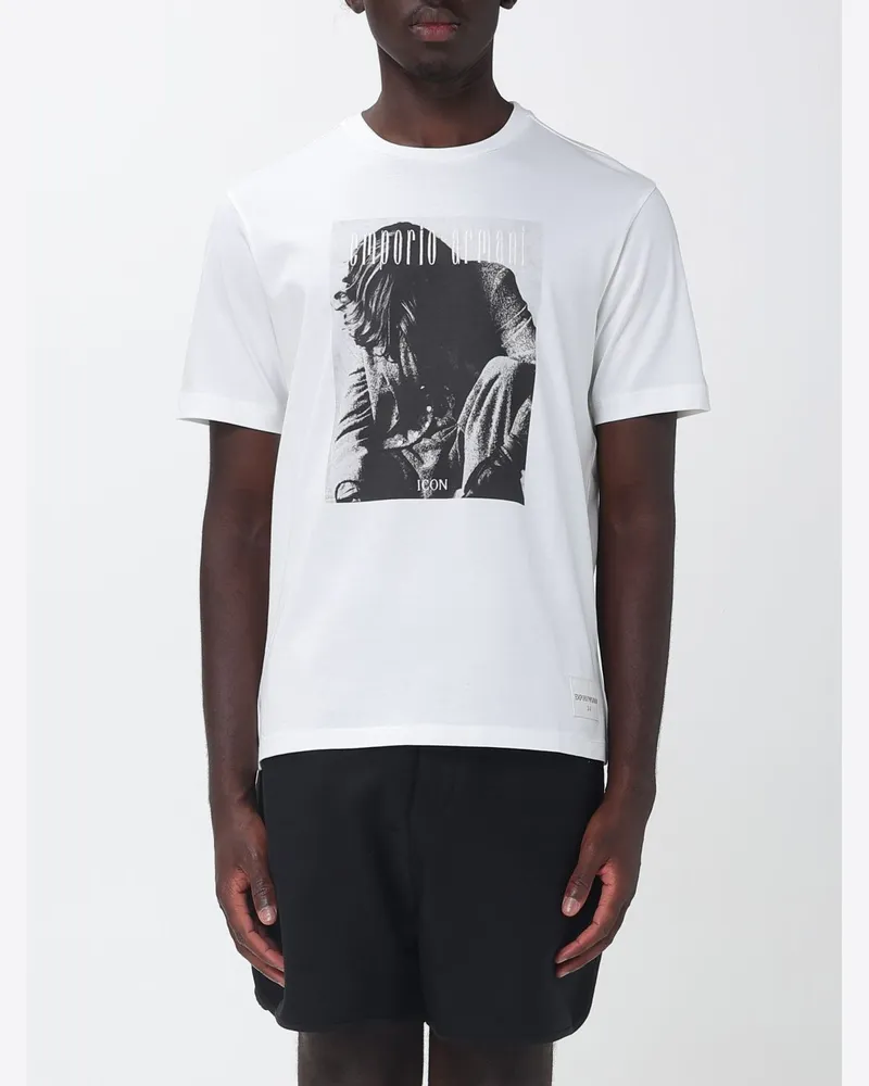Emporio Armani Baumwoll-T-Shirt mit Grafikdruck und Kontrastlogo Weiss