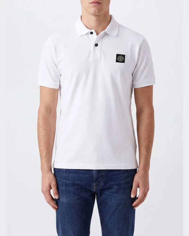 Stone Island Pikee-Polohemd aus Baumwolle mit Compass-Logoaufnäher Weiß