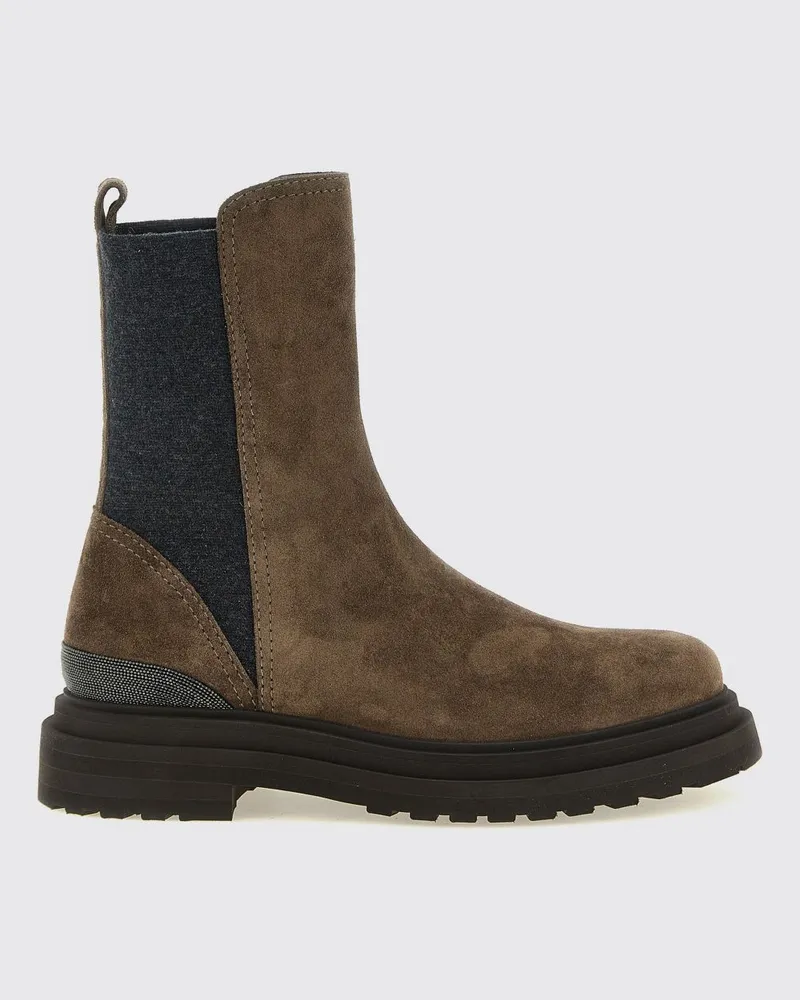 Brunello Cucinelli Zweifarbige Leder-Chelsea-Stiefel mit Profilsohle Braun