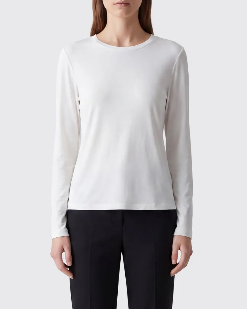 Max Mara Max Mara Langärmeliges T-Shirt aus einer Baumwoll-Modal-Mischung mit Rundhalsausschnitt Weiß