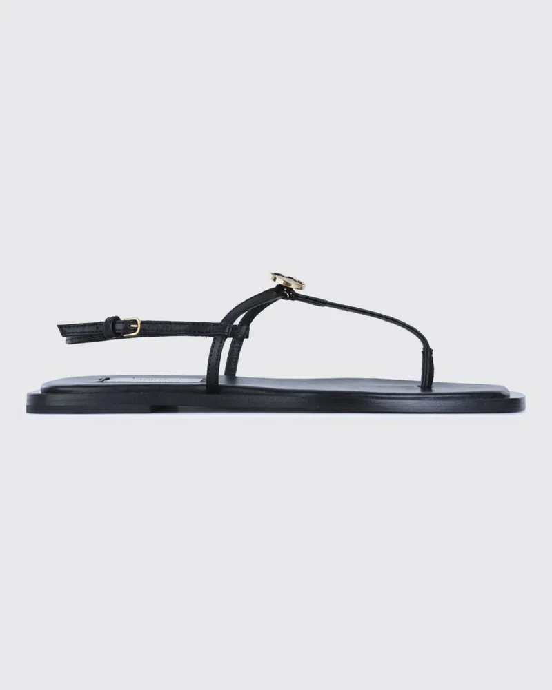 Totême Leder-Zehenstegsandalen mit niedrigem Absatz und Fersenriemen Schwarz
