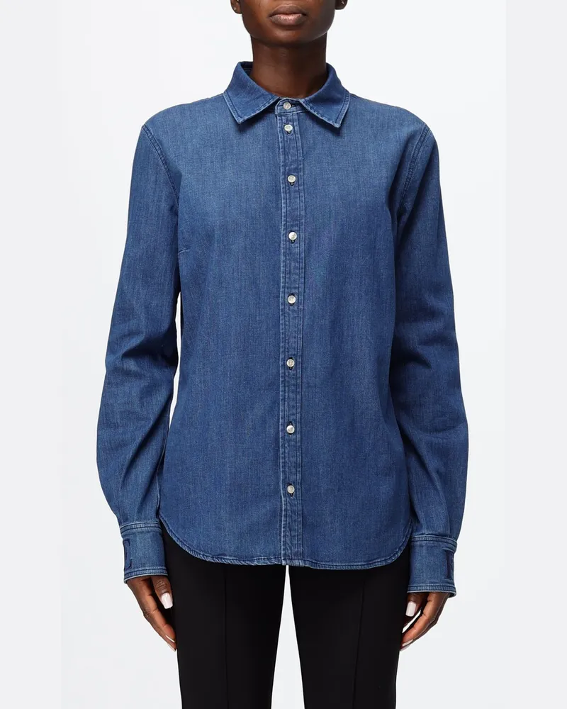 Elisabetta Franchi Hemdbluse aus Stretch-Baumwolle mit Logo-Bündchen Blau
