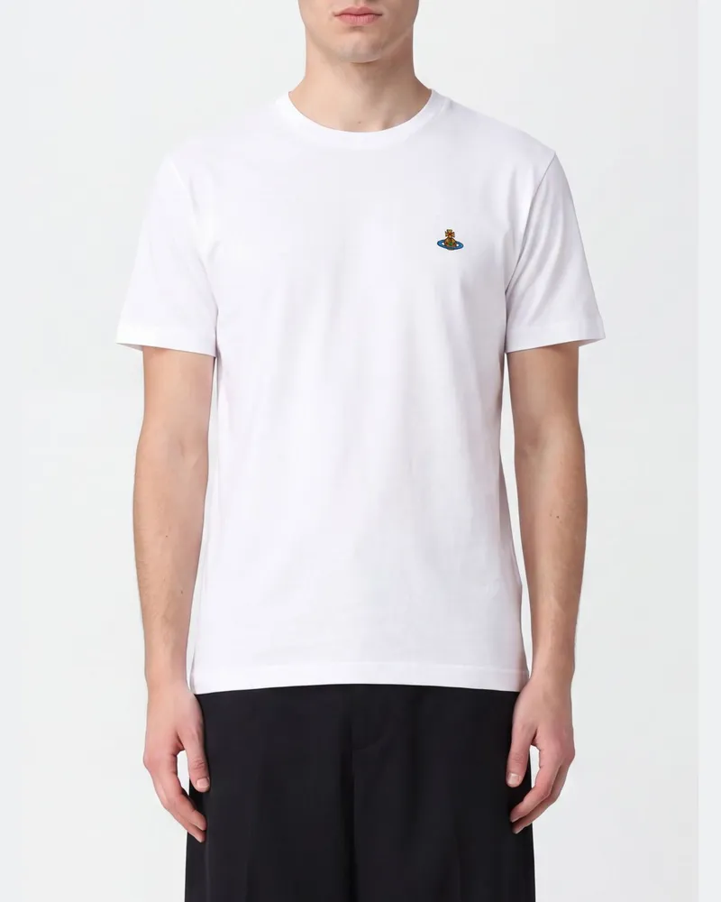 Vivienne Westwood Baumwoll-T-Shirt mit kontrastierendem gesticktem Orb-Logo auf der Brust Weiß