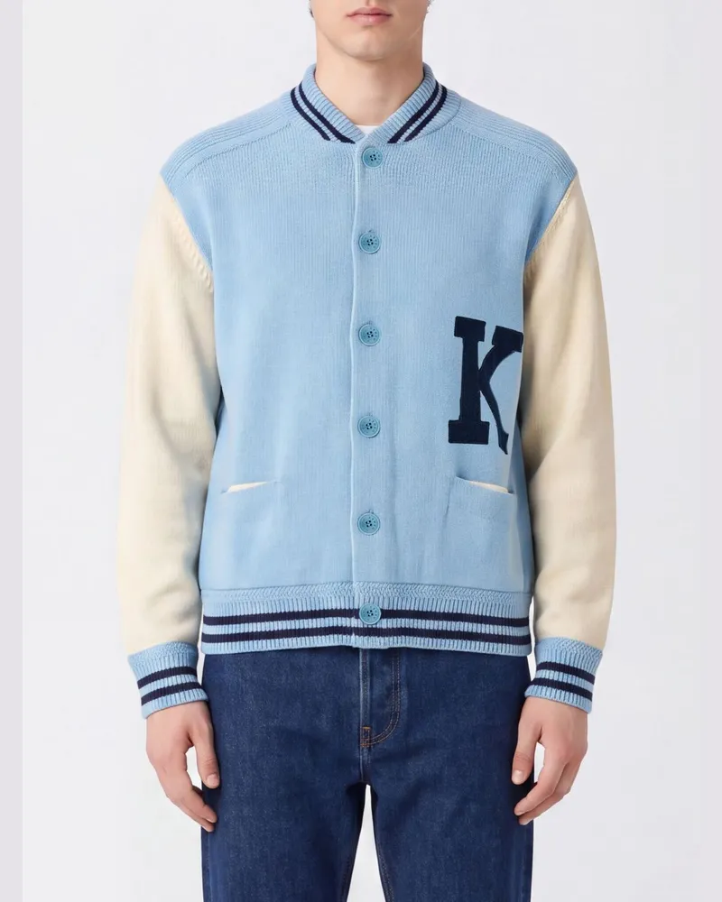 Kenzo Varsity-Cardigan von aus Merinowolle mit Bomberkragen und aufgesetzten Taschen Hellblau