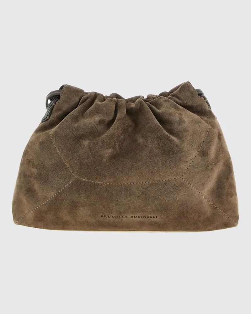 Brunello Cucinelli BC Duo Bucket Bag aus Veloursleder mit Monili-Verzierung Braun