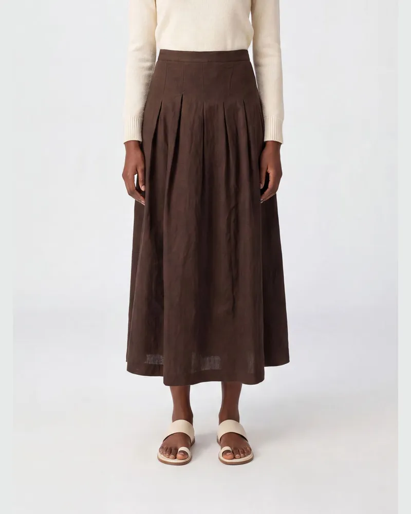 PT TORINO High-Waist-Midirock in A-Linie aus Baumwolle mit seitlichem Verschluss Braun