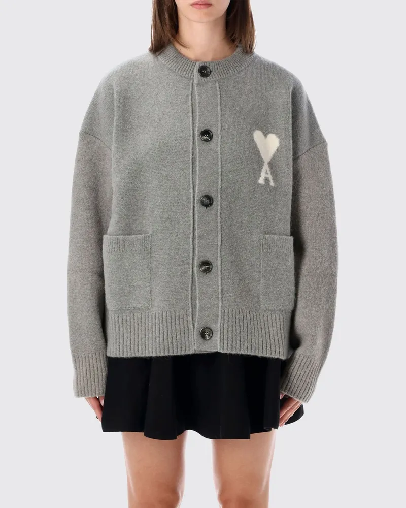 AMI Paris Relaxed-Fit Cardigan aus Woll-Alpaka-Mischung mit Jacquard-Logo Grau