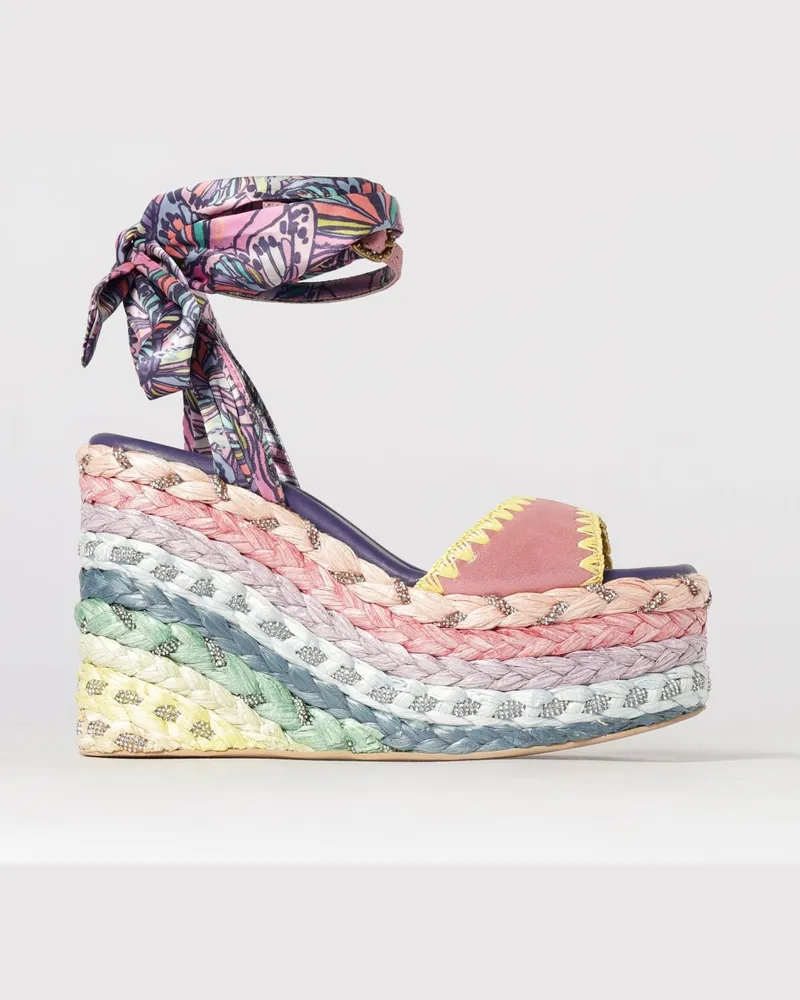 Kurt Geiger Chelsea Keilsandale aus Wildleder und bedrucktem Satin Pink