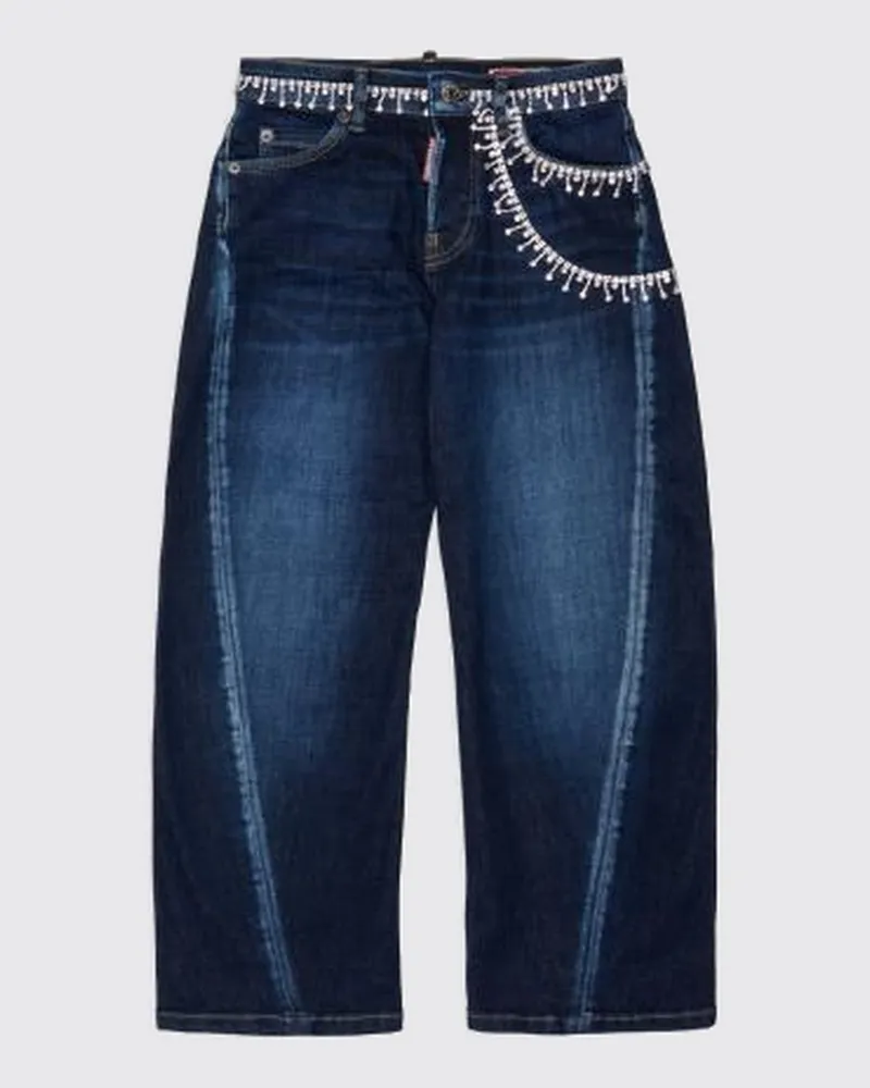Dsquared2 Baggy-Jeans für Jungen aus Denim mit Strass und Stickerei Blau