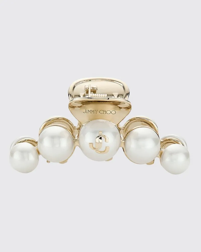 Jimmy Choo Haarspange mit Monogramm und synthetischen Perlen Weiß
