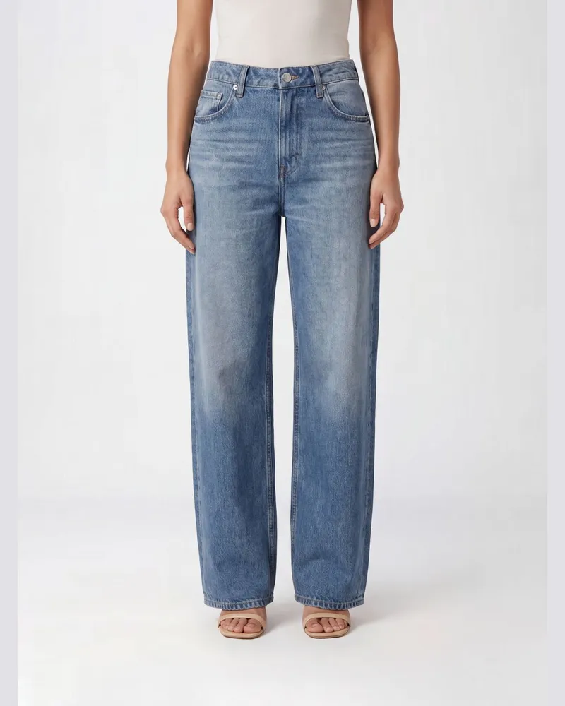 Rag & Bone High-Waist Wide-Leg-Jeans aus Baumwolldenim mit fünf Taschen Blau