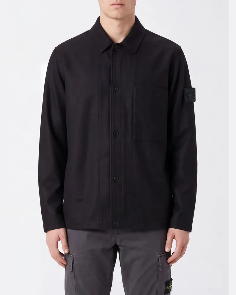 Stone Island Hemdjacke aus der Ghost-Kapselkollektion aus monochromem Nylon Blau