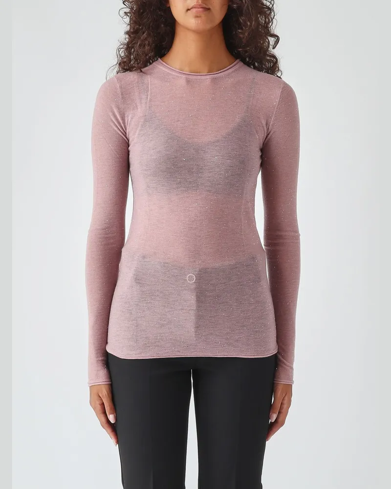 Pinko Slim Fit Wollmischpullover mit Rundhalsausschnitt und Paillettenstickerei Pink