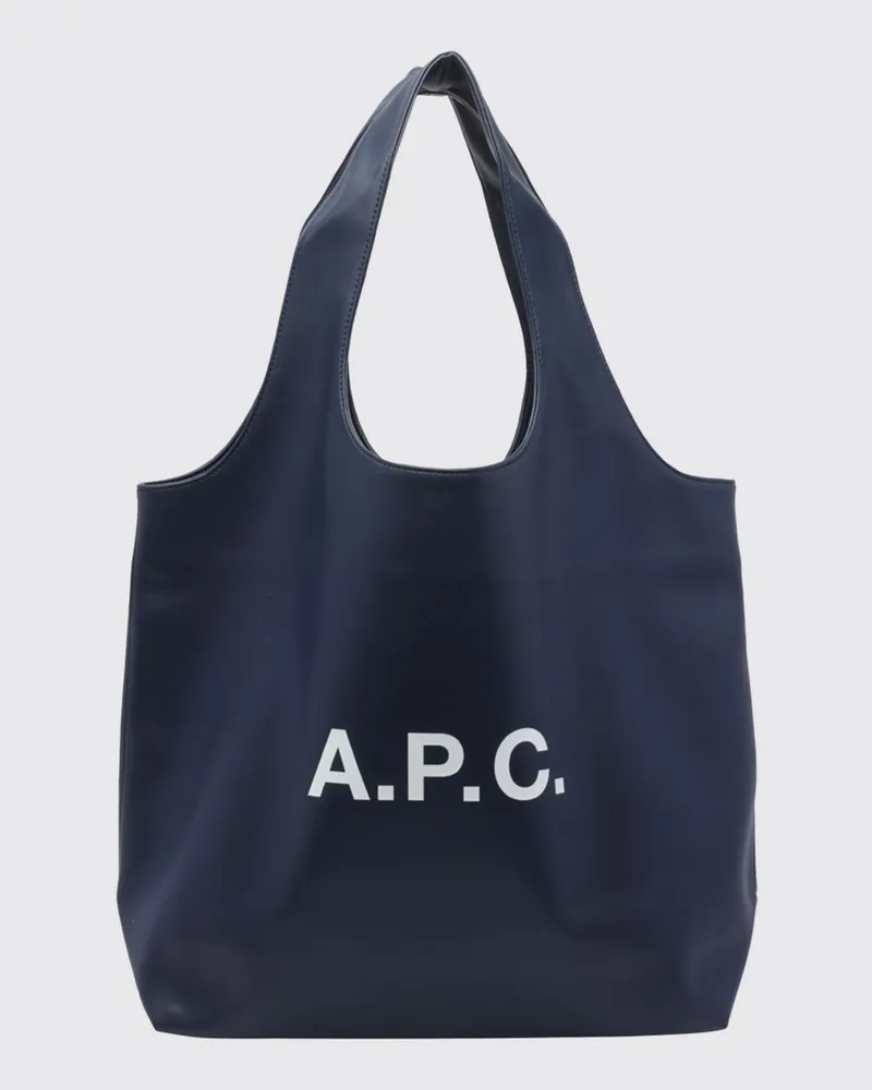 A.P.C. Große Ninon Schultertasche aus recyceltem Kunstleder mit Logo-Print Blau