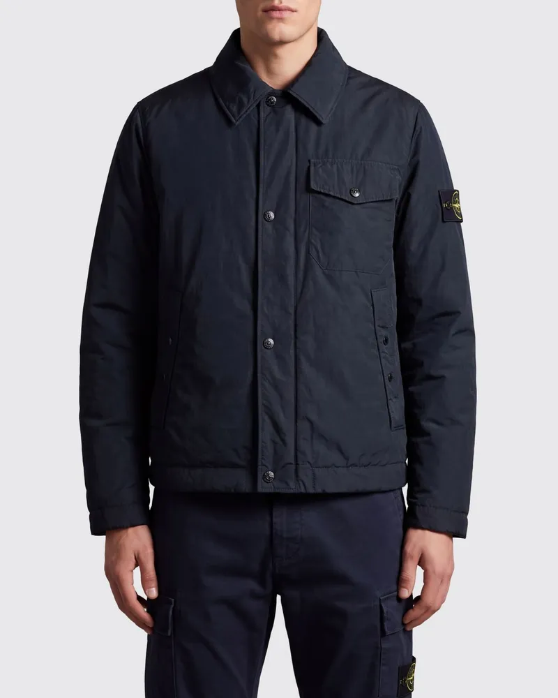 Stone Island Gepolsterte Nylon-Hemdjacke mit Compass-Logo Blau