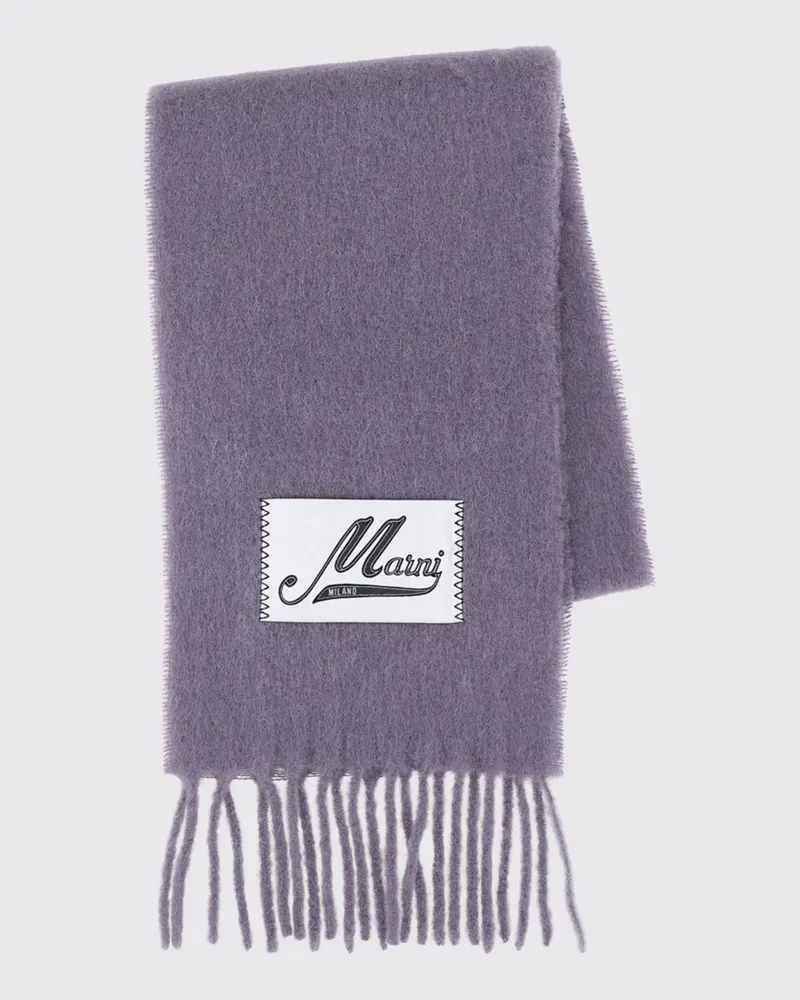 Marni Schal aus Alpaka-Wollmischung mit Logo-Patch, Fransen und Color-Block-Design Violett