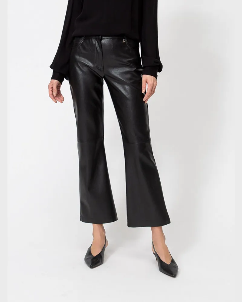 Twin-Set Cropped Flare-Hose aus Kunstleder mit mittlerer Taille Schwarz