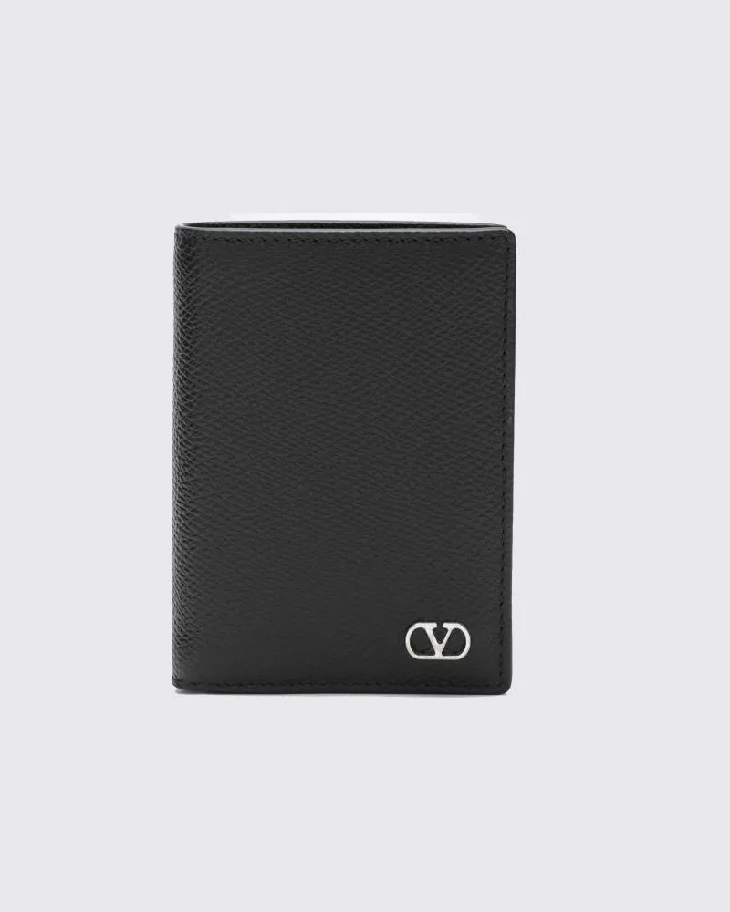 Valentino Garavani VLogo Signature Bifold-Geldbörse von aus genarbtem Kalbsleder Schwarz